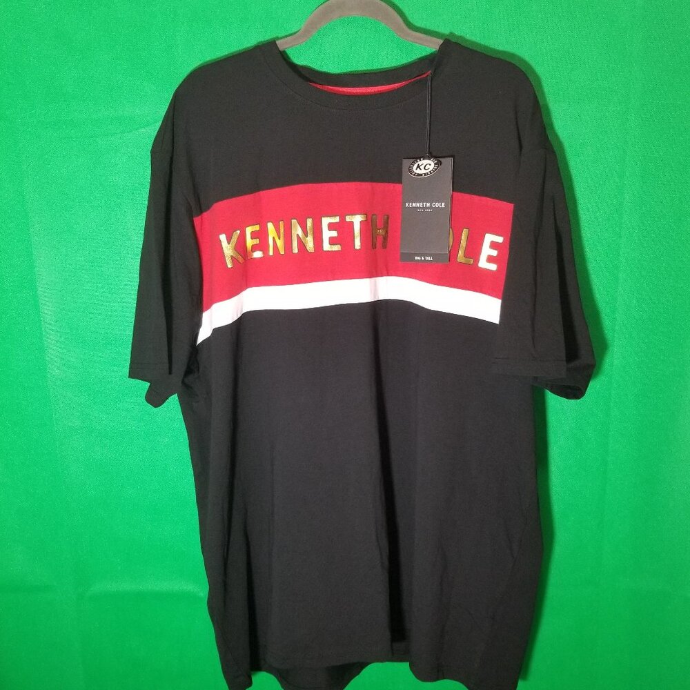 Kenneth Cole Men 3X Black Red Crew Neck Shirt Big & Tall Streetwear Retro NWT
